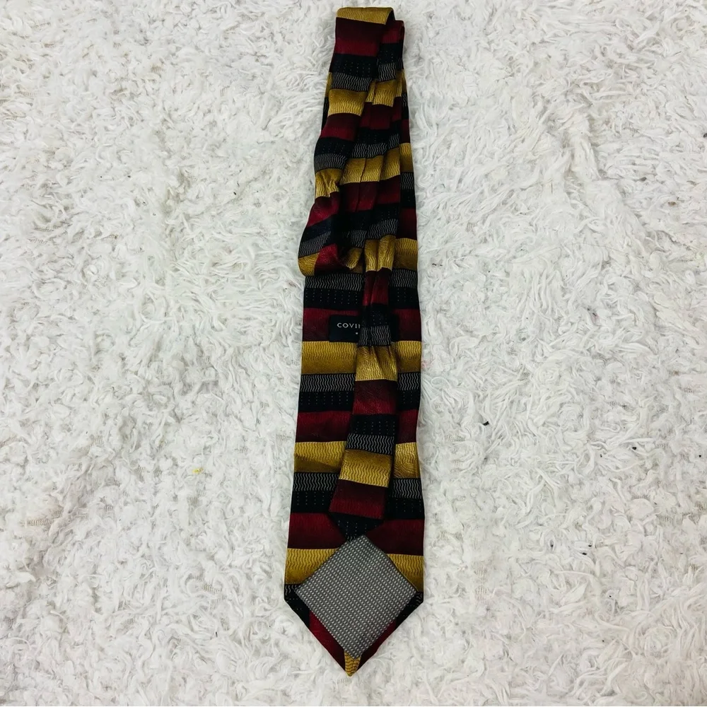 Covington 100% silk Striped Tie in Red, Gold, and Black
